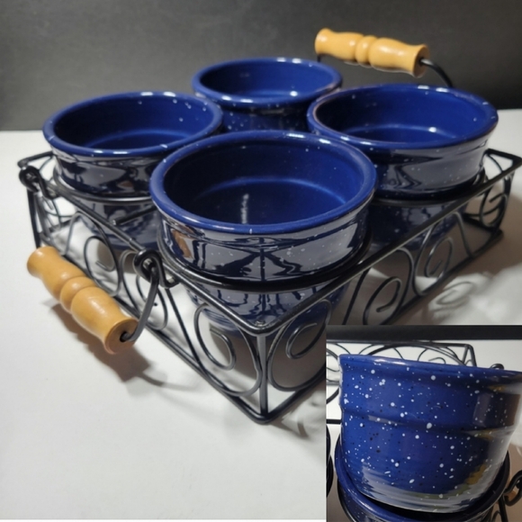 5 Piece Serving Bowl Set with Wire Carrier condiment, Dip, Salad Dressing, Salsa - Picture 1 of 11